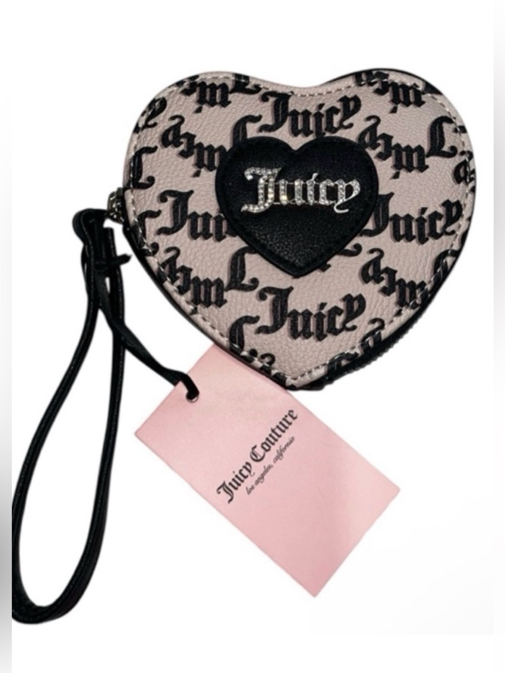 Juicy Couture Gothic Status Heart-Shaped Wristlet Coin Pouch.